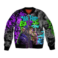 Hip Hop Battle Bomber Jacket Smoking Ape Character and Purple Green Graffiti Street Art Design - Wonder Print Shop