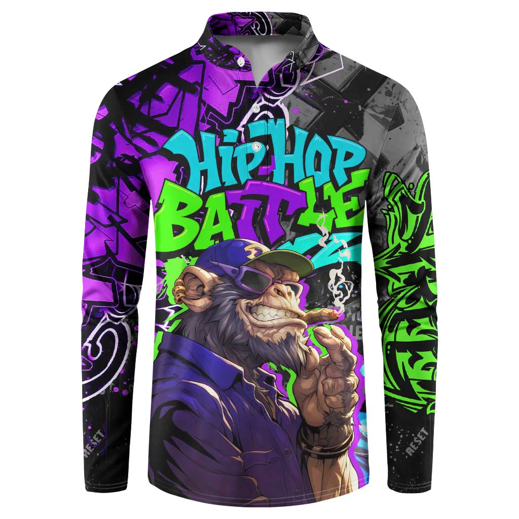 Hip Hop Battle Button Sweatshirt Smoking Ape Character and Purple Green Graffiti Street Art Design - Wonder Print Shop