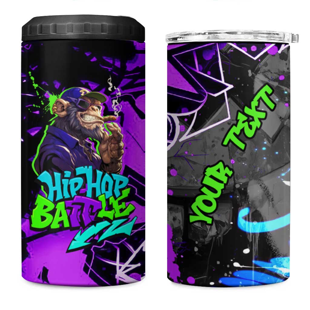 Hip Hop Battle 4 in 1 Can Cooler Tumbler Smoking Ape Character and Purple Green Graffiti Street Art Design - Wonder Print Shop