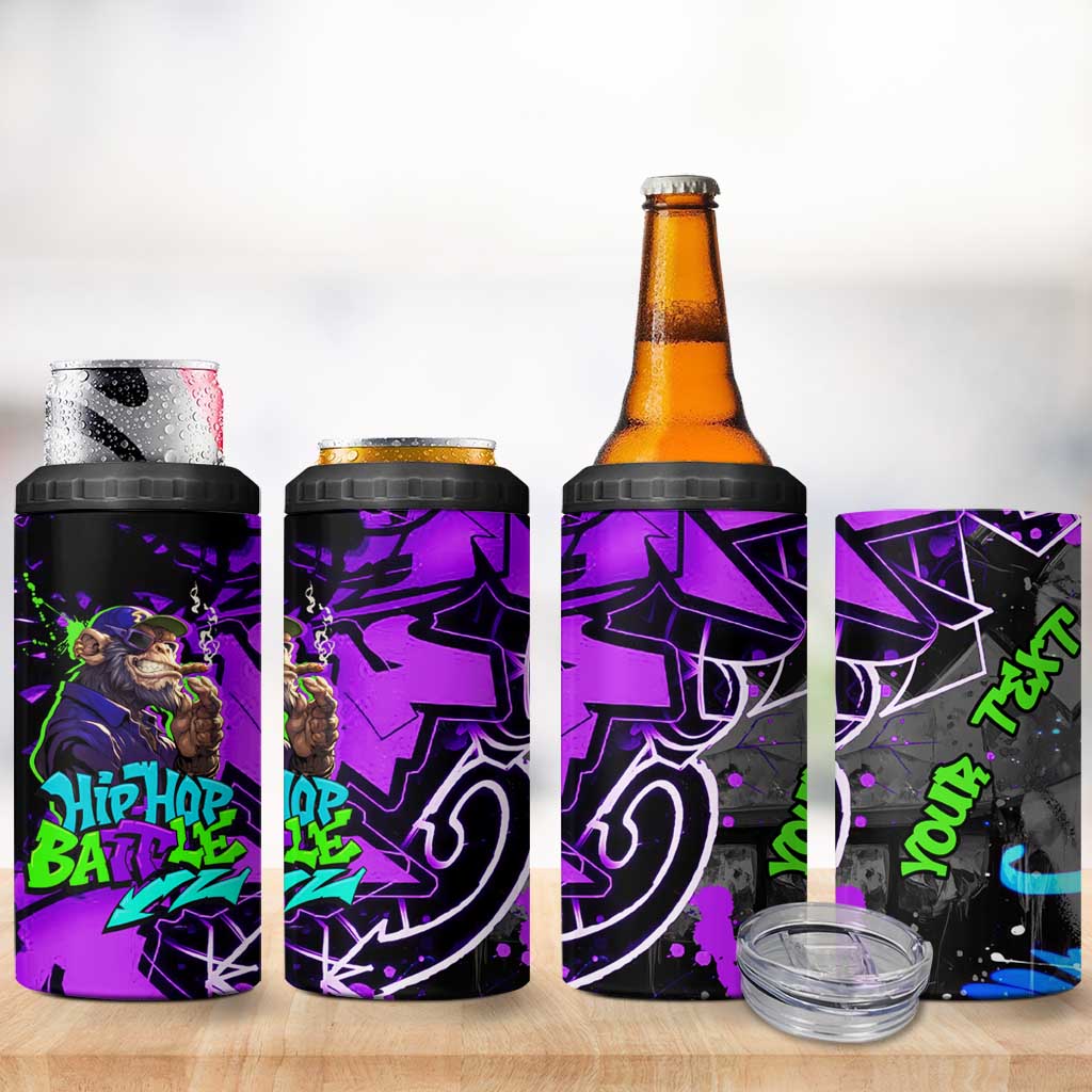 Hip Hop Battle 4 in 1 Can Cooler Tumbler Smoking Ape Character and Purple Green Graffiti Street Art Design - Wonder Print Shop