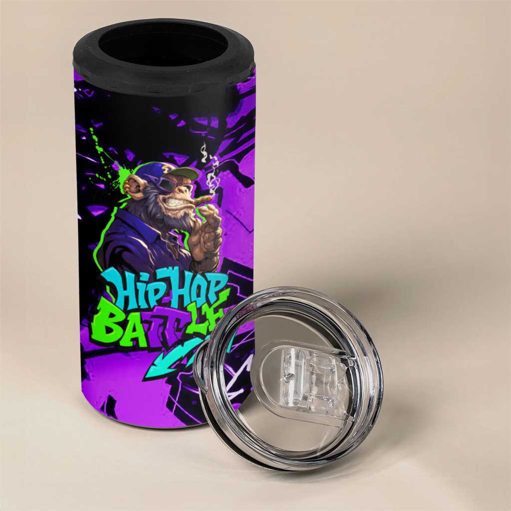 Hip Hop Battle 4 in 1 Can Cooler Tumbler Smoking Ape Character and Purple Green Graffiti Street Art Design - Wonder Print Shop