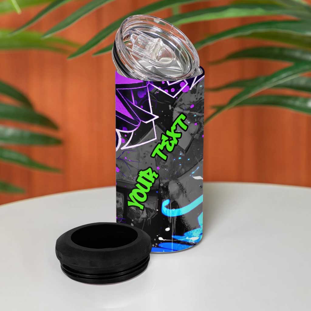 Hip Hop Battle 4 in 1 Can Cooler Tumbler Smoking Ape Character and Purple Green Graffiti Street Art Design - Wonder Print Shop
