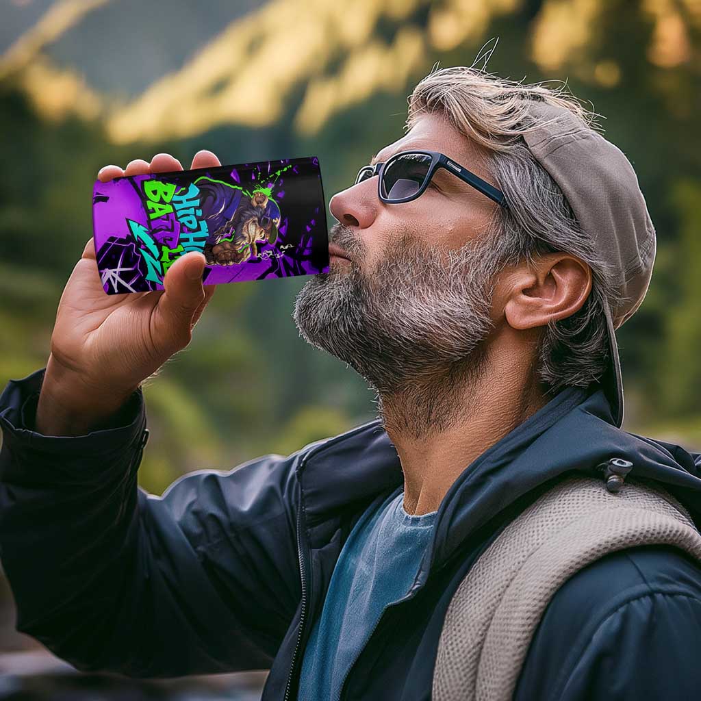 Hip Hop Battle 4 in 1 Can Cooler Tumbler Smoking Ape Character and Purple Green Graffiti Street Art Design - Wonder Print Shop