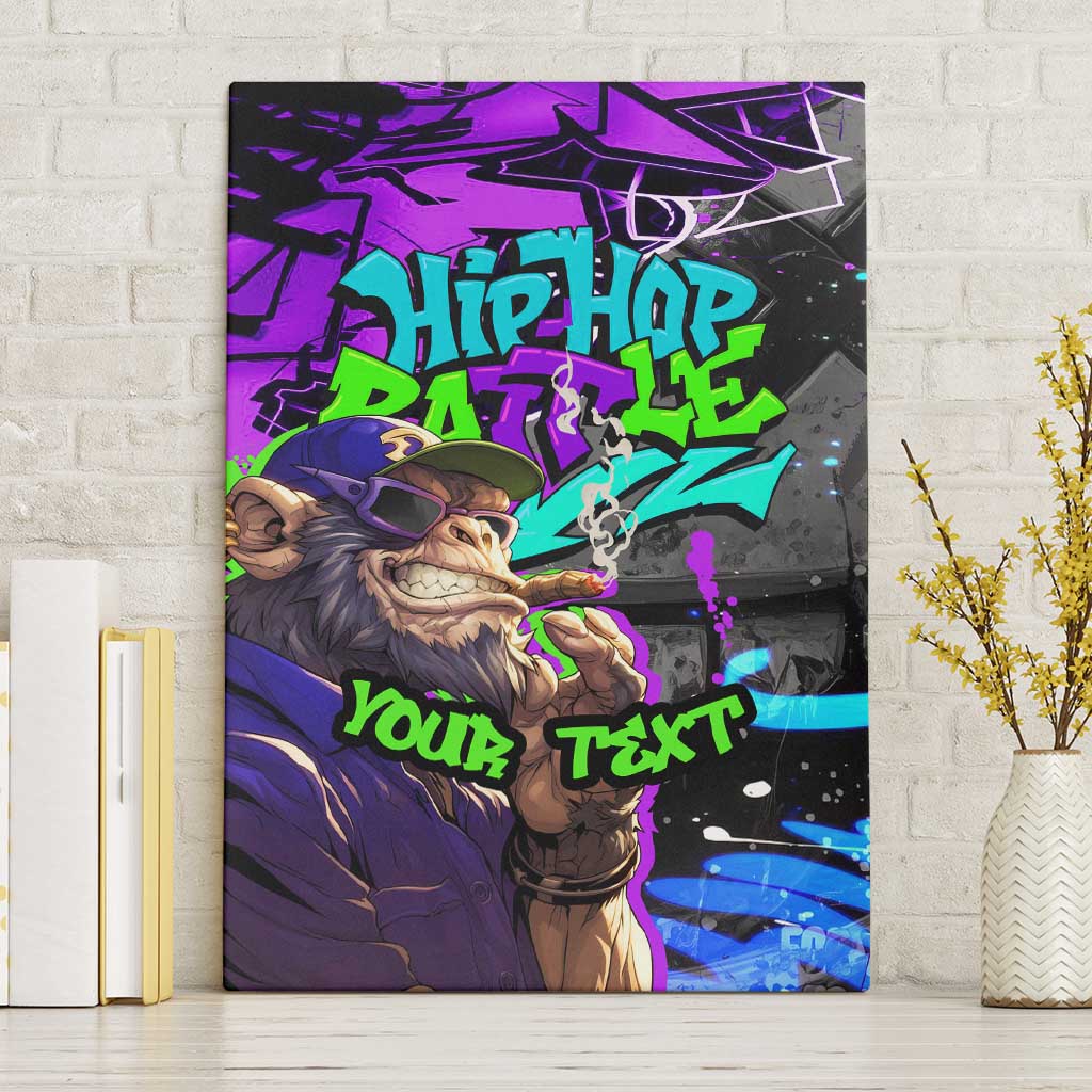 Hip Hop Battle Canvas Wall Art Smoking Ape Character and Purple Green Graffiti Street Art Design - Wonder Print Shop