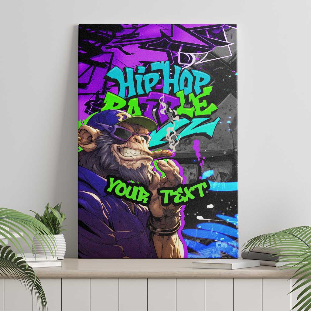 Hip Hop Battle Canvas Wall Art Smoking Ape Character and Purple Green Graffiti Street Art Design - Wonder Print Shop