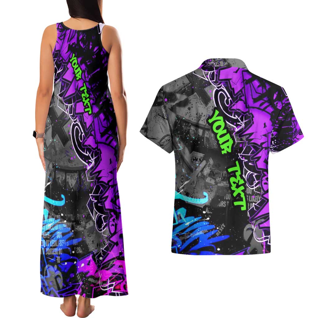 Hip Hop Battle Couples Matching Tank Maxi Dress and Hawaiian Shirt Smoking Ape Character and Purple Green Graffiti Street Art Design - Wonder Print Shop