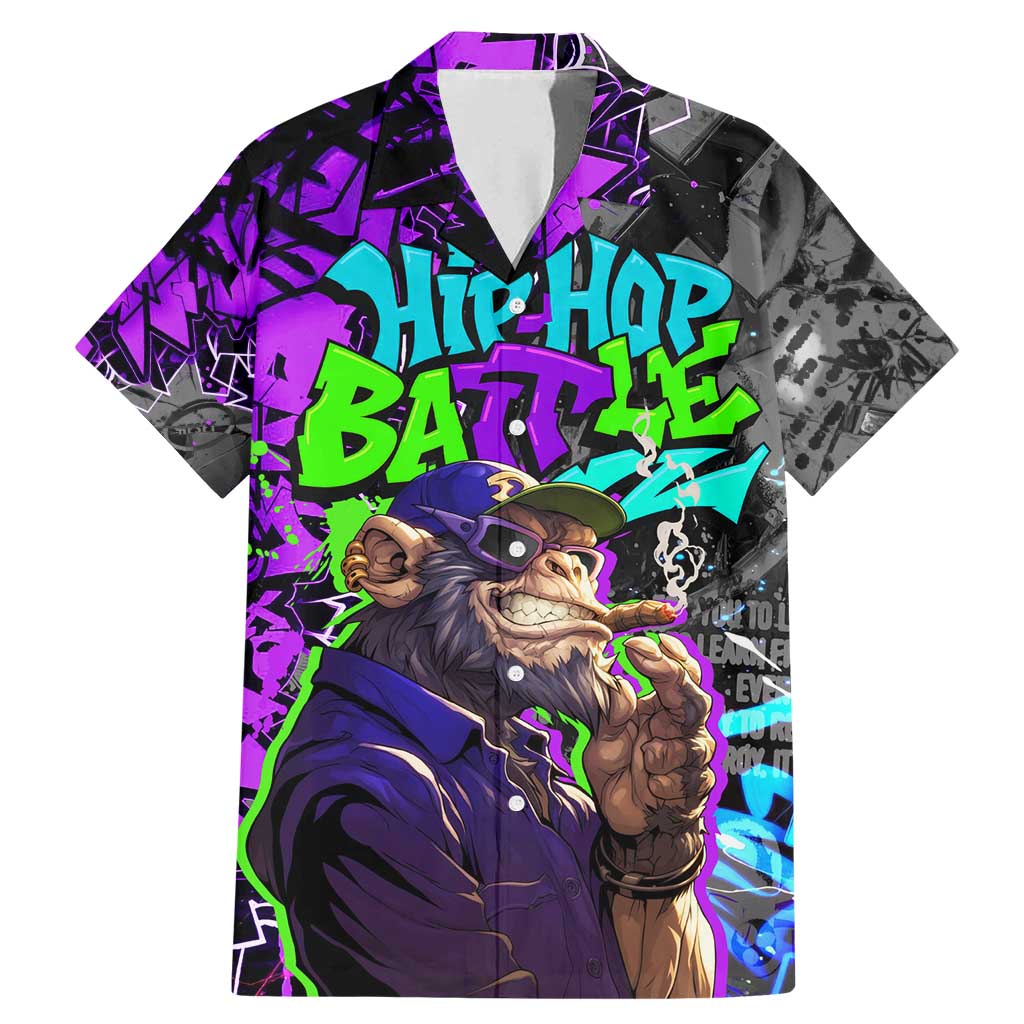 Hip Hop Battle Family Matching Mermaid Dress and Hawaiian Shirt Smoking Ape Character and Purple Green Graffiti Street Art Design - Wonder Print Shop