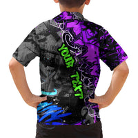 Hip Hop Battle Family Matching Off Shoulder Maxi Dress and Hawaiian Shirt Smoking Ape Character and Purple Green Graffiti Street Art Design - Wonder Print Shop