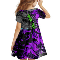 Hip Hop Battle Family Matching Off Shoulder Short Dress and Hawaiian Shirt Smoking Ape Character and Purple Green Graffiti Street Art Design - Wonder Print Shop