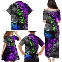 Hip Hop Battle Family Matching Puletasi and Hawaiian Shirt Smoking Ape Character and Purple Green Graffiti Street Art Design - Wonder Print Shop