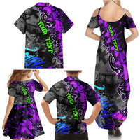 Hip Hop Battle Family Matching Summer Maxi Dress and Hawaiian Shirt Smoking Ape Character and Purple Green Graffiti Street Art Design - Wonder Print Shop