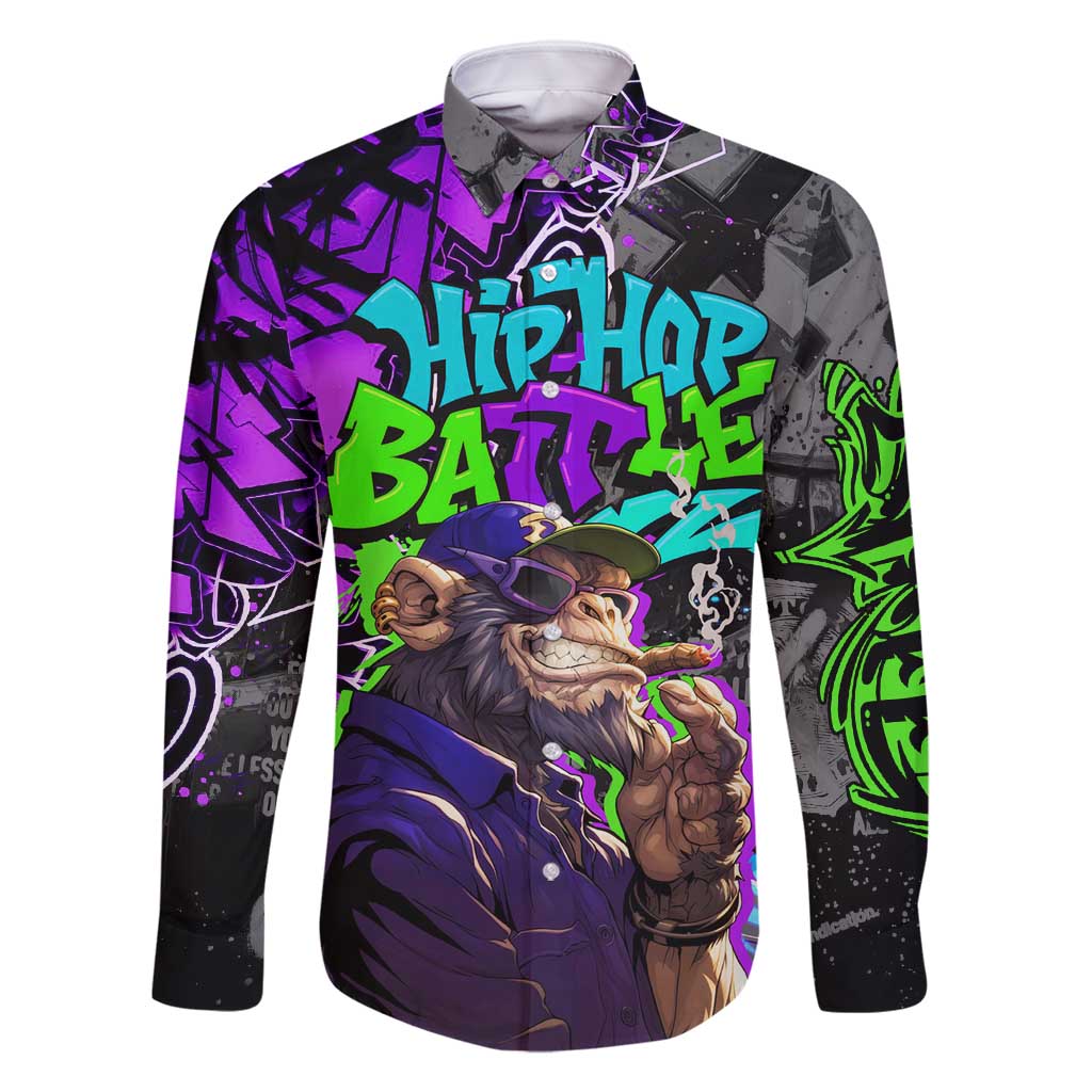 Hip Hop Battle Family Matching Tank Maxi Dress and Hawaiian Shirt Smoking Ape Character and Purple Green Graffiti Street Art Design - Wonder Print Shop