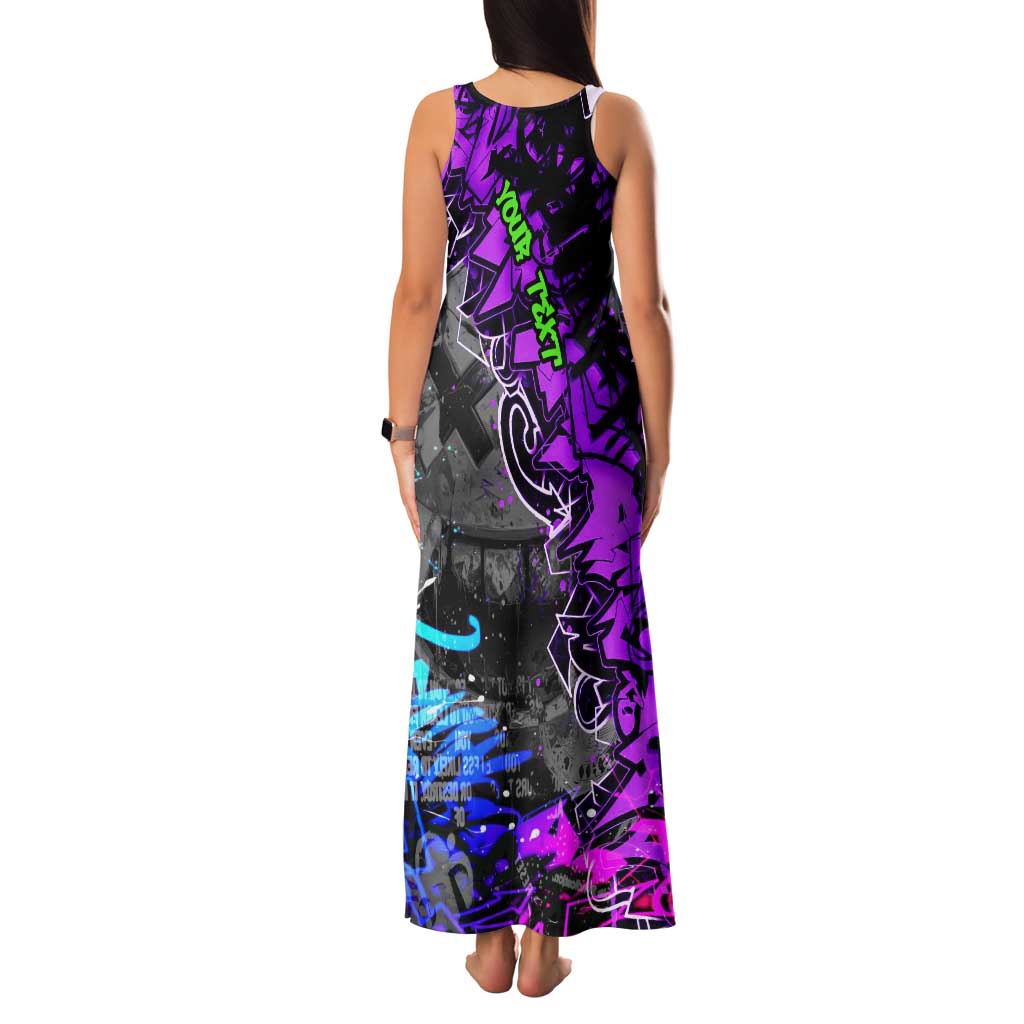 Hip Hop Battle Family Matching Tank Maxi Dress and Hawaiian Shirt Smoking Ape Character and Purple Green Graffiti Street Art Design - Wonder Print Shop
