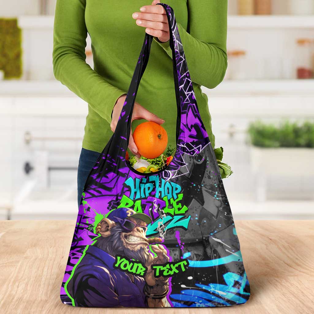 Hip Hop Battle Grocery Bag Smoking Ape Character and Purple Green Graffiti Street Art Design - Wonder Print Shop