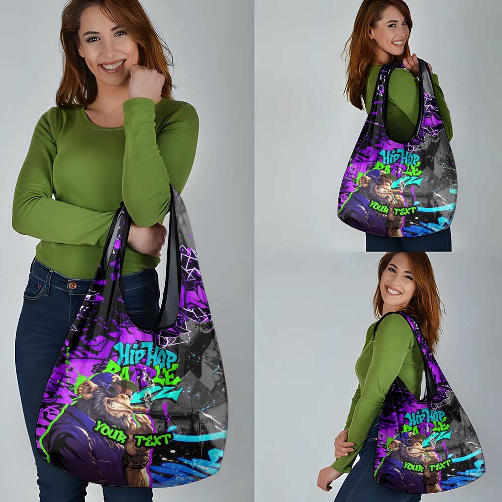 Hip Hop Battle Grocery Bag Smoking Ape Character and Purple Green Graffiti Street Art Design - Wonder Print Shop