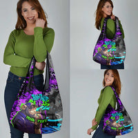Hip Hop Battle Grocery Bag Smoking Ape Character and Purple Green Graffiti Street Art Design - Wonder Print Shop