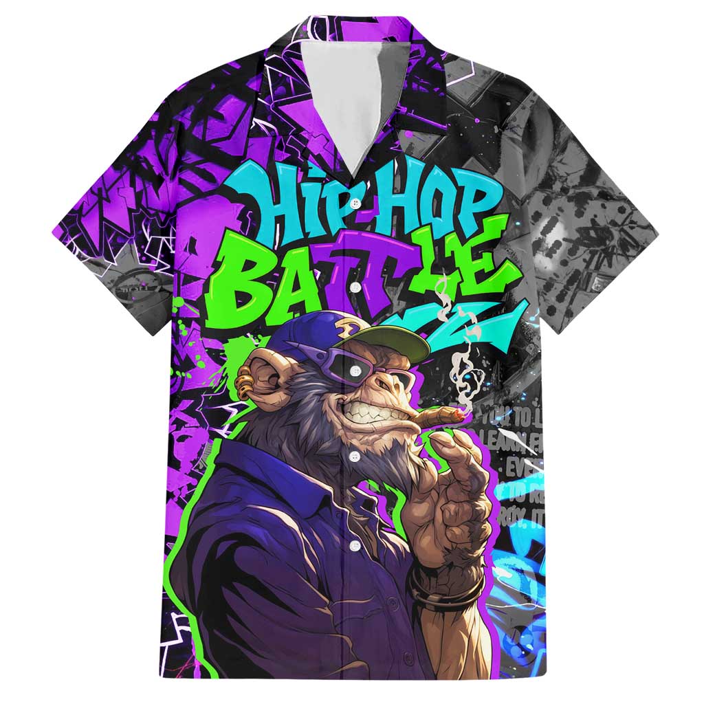Hip Hop Battle Hawaiian Shirt Smoking Ape Character and Purple Green Graffiti Street Art Design - Wonder Print Shop