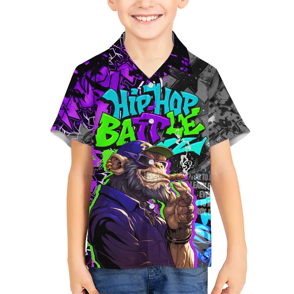 Hip Hop Battle Hawaiian Shirt Smoking Ape Character and Purple Green Graffiti Street Art Design - Wonder Print Shop
