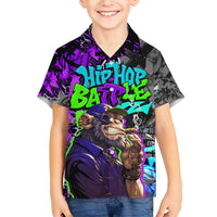 Hip Hop Battle Hawaiian Shirt Smoking Ape Character and Purple Green Graffiti Street Art Design - Wonder Print Shop