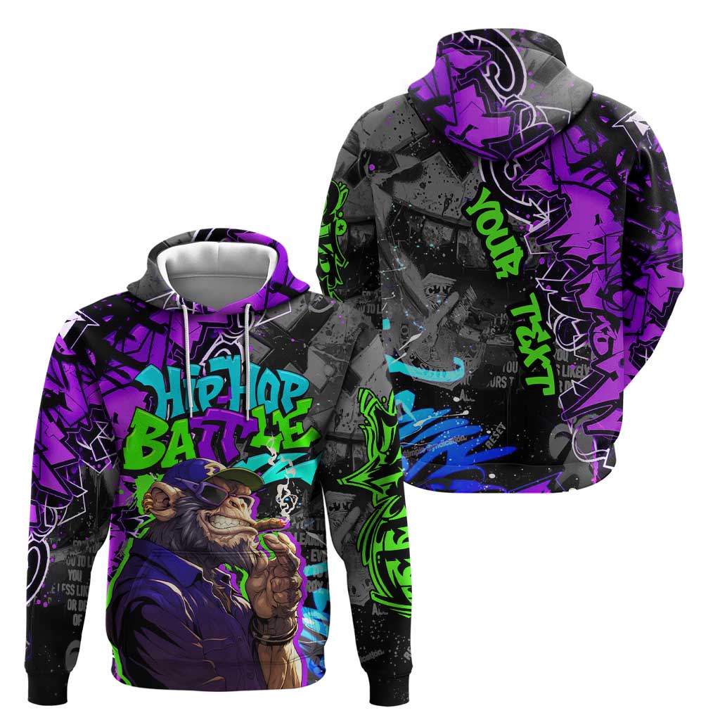 Hip Hop Battle Hoodie Smoking Ape Character and Purple Green Graffiti Street Art Design - Wonder Print Shop