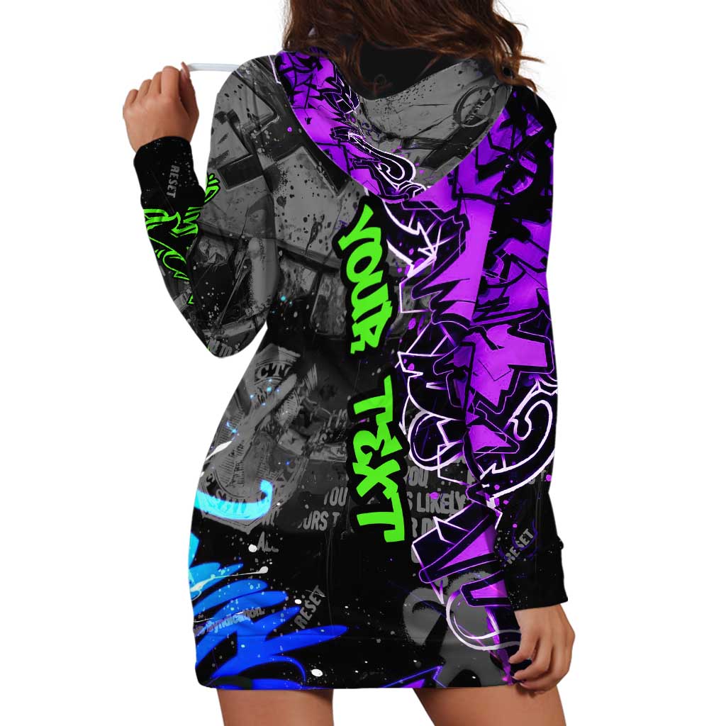 Hip Hop Battle Hoodie Dress Smoking Ape Character and Purple Green Graffiti Street Art Design - Wonder Print Shop
