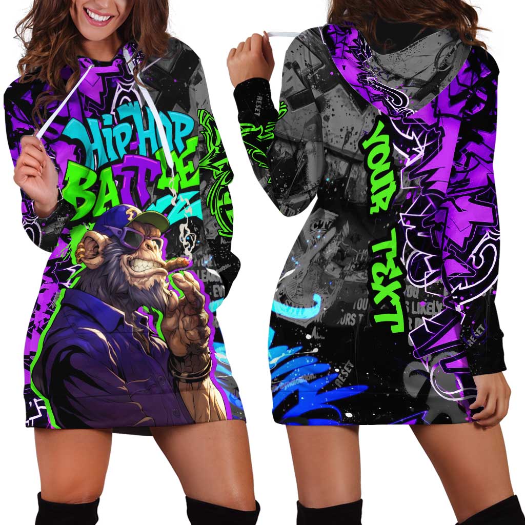Hip Hop Battle Hoodie Dress Smoking Ape Character and Purple Green Graffiti Street Art Design - Wonder Print Shop