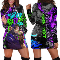 Hip Hop Battle Hoodie Dress Smoking Ape Character and Purple Green Graffiti Street Art Design - Wonder Print Shop