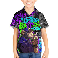 Hip Hop Battle Kid Hawaiian Shirt Smoking Ape Character and Purple Green Graffiti Street Art Design - Wonder Print Shop