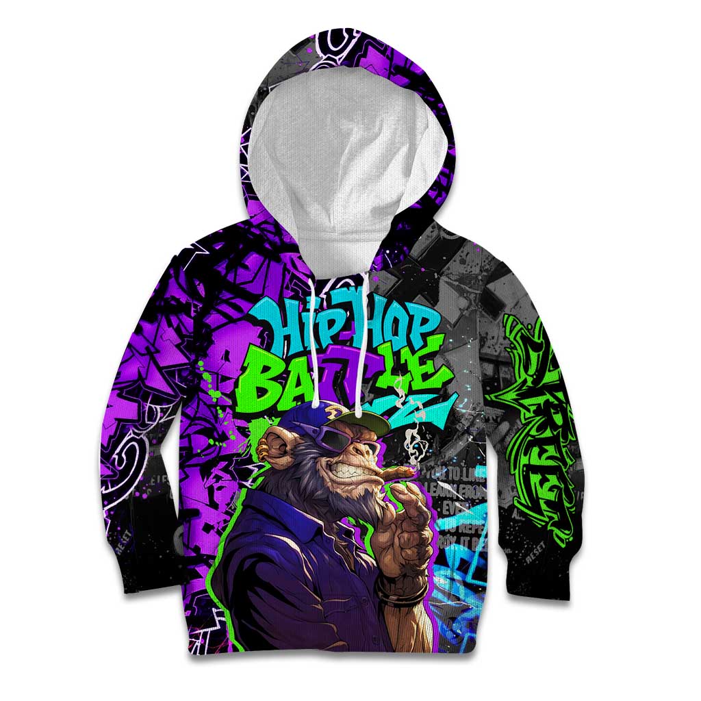 Hip Hop Battle Kid Hoodie Smoking Ape Character and Purple Green Graffiti Street Art Design - Wonder Print Shop