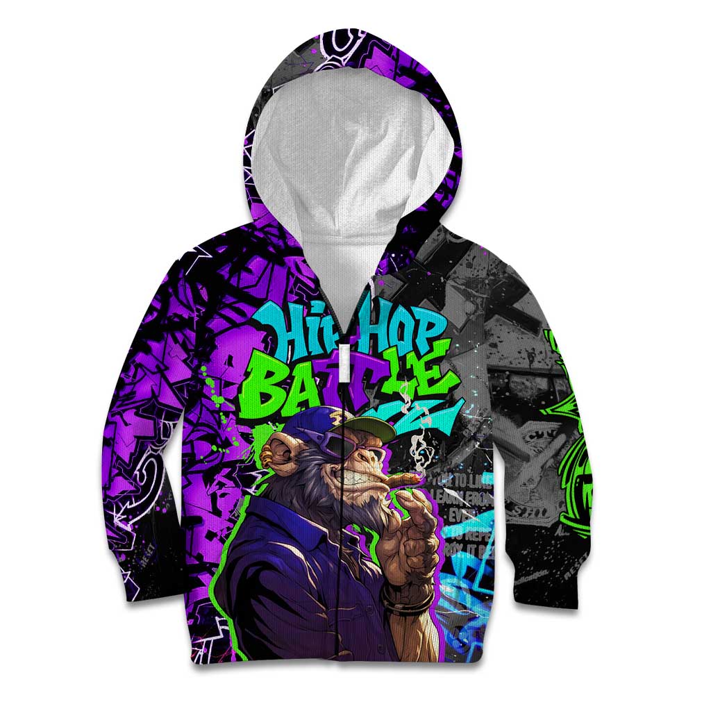 Hip Hop Battle Kid Hoodie Smoking Ape Character and Purple Green Graffiti Street Art Design - Wonder Print Shop