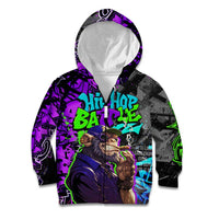 Hip Hop Battle Kid Hoodie Smoking Ape Character and Purple Green Graffiti Street Art Design - Wonder Print Shop