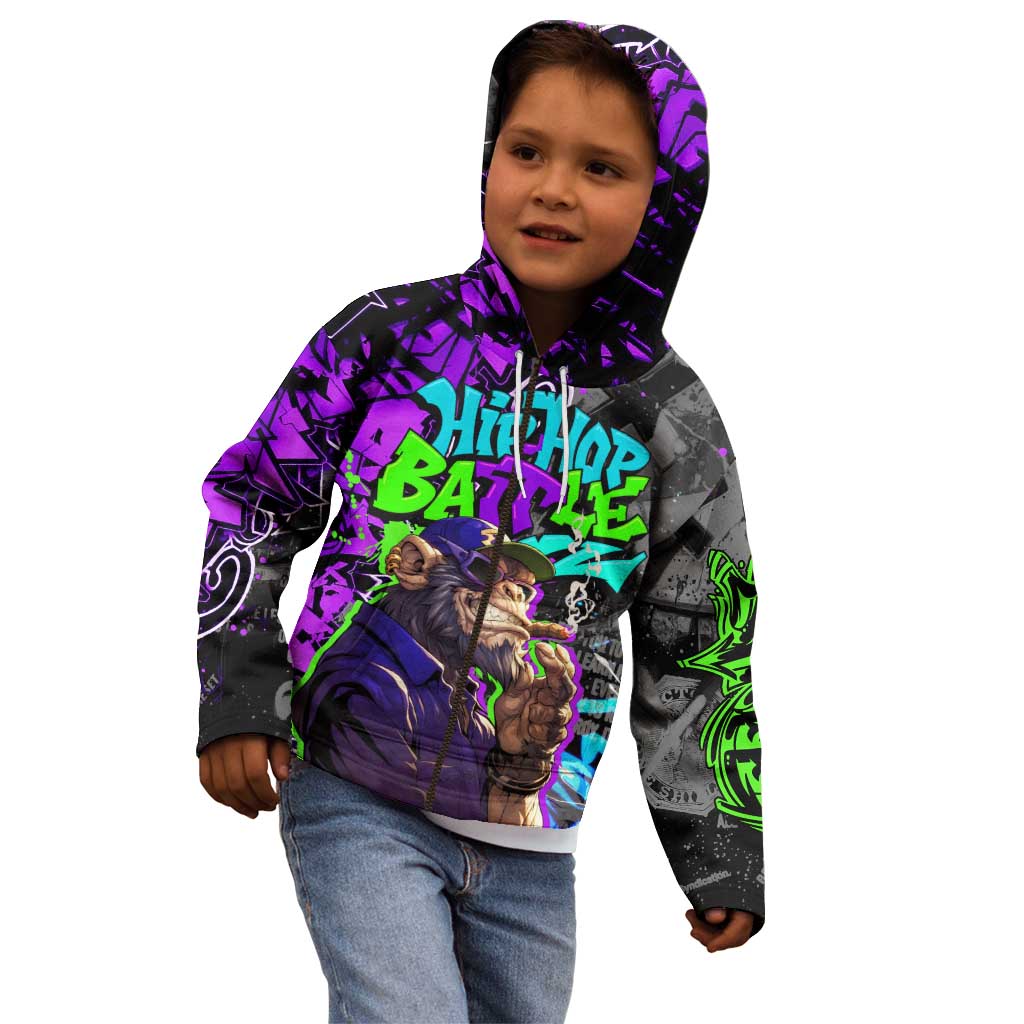 Hip Hop Battle Kid Hoodie Smoking Ape Character and Purple Green Graffiti Street Art Design - Wonder Print Shop