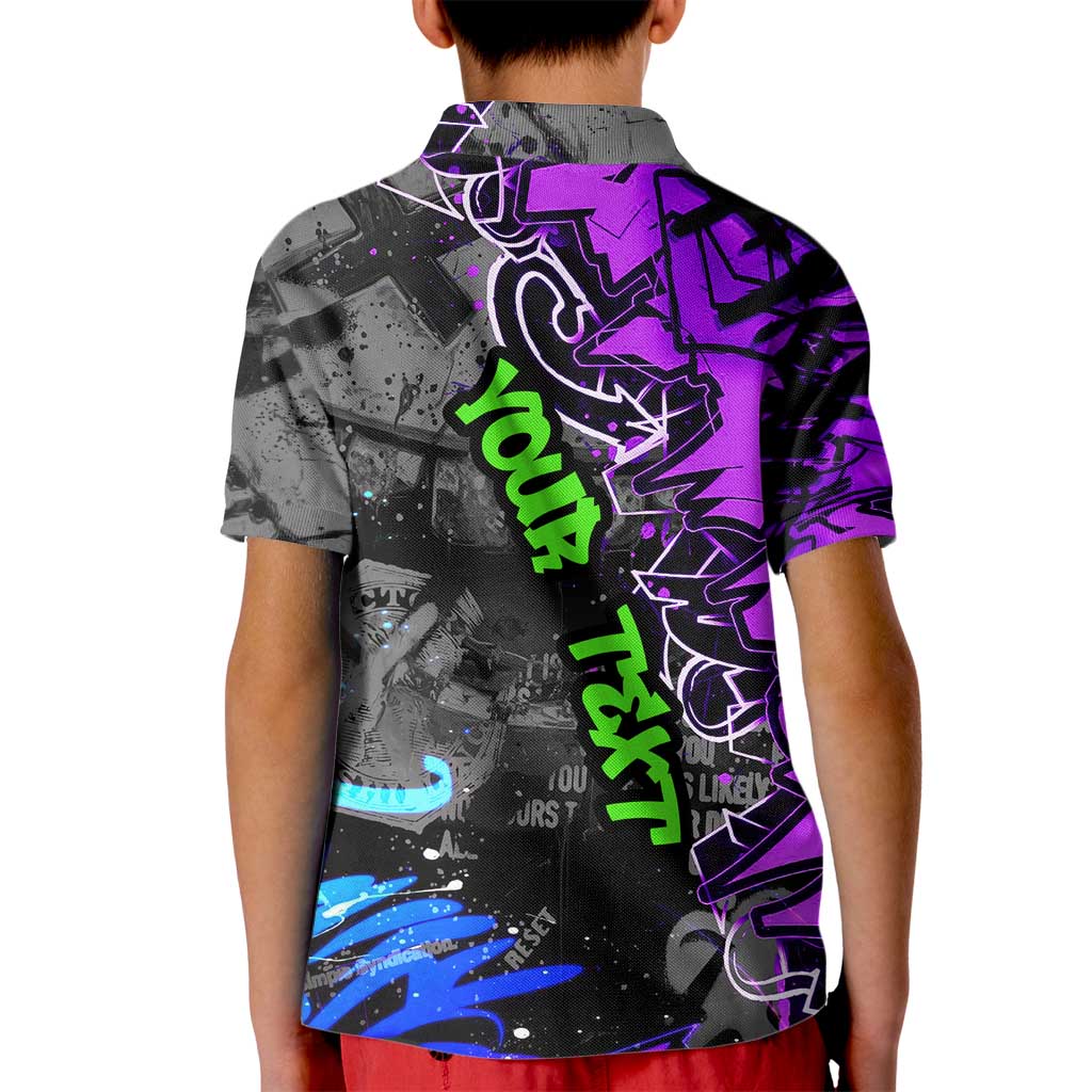 Hip Hop Battle Kid Polo Shirt Smoking Ape Character and Purple Green Graffiti Street Art Design - Wonder Print Shop