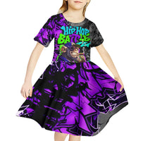 Hip Hop Battle Kid Short Sleeve Dress Smoking Ape Character and Purple Green Graffiti Street Art Design - Wonder Print Shop