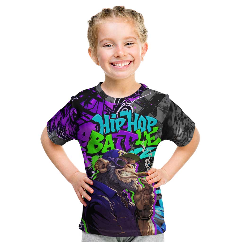 Hip Hop Battle Kid T Shirt Smoking Ape Character and Purple Green Graffiti Street Art Design - Wonder Print Shop