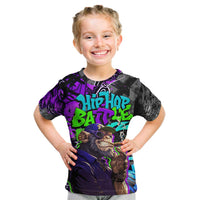 Hip Hop Battle Kid T Shirt Smoking Ape Character and Purple Green Graffiti Street Art Design - Wonder Print Shop