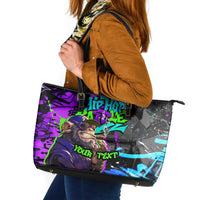 Hip Hop Battle Leather Tote Bag Smoking Ape Character and Purple Green Graffiti Street Art Design - Wonder Print Shop