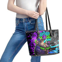 Hip Hop Battle Leather Tote Bag Smoking Ape Character and Purple Green Graffiti Street Art Design - Wonder Print Shop
