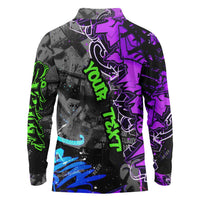 Hip Hop Battle Long Sleeve Polo Shirt Smoking Ape Character and Purple Green Graffiti Street Art Design - Wonder Print Shop