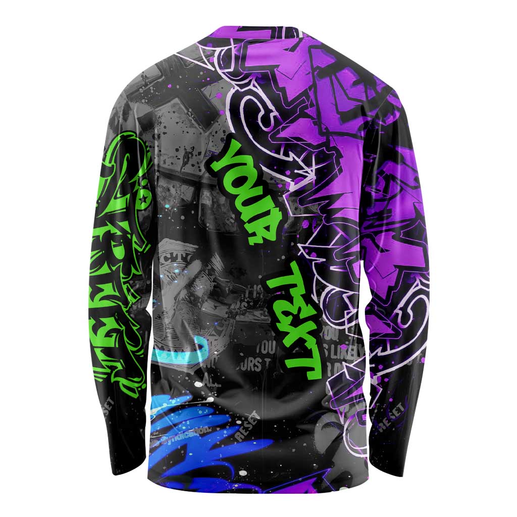 Hip Hop Battle Long Sleeve Shirt Smoking Ape Character and Purple Green Graffiti Street Art Design - Wonder Print Shop