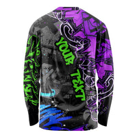 Hip Hop Battle Long Sleeve Shirt Smoking Ape Character and Purple Green Graffiti Street Art Design - Wonder Print Shop