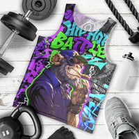 Hip Hop Battle Men Tank Top Smoking Ape Character and Purple Green Graffiti Street Art Design - Wonder Print Shop
