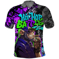 Hip Hop Battle Polo Shirt Smoking Ape Character and Purple Green Graffiti Street Art Design - Wonder Print Shop