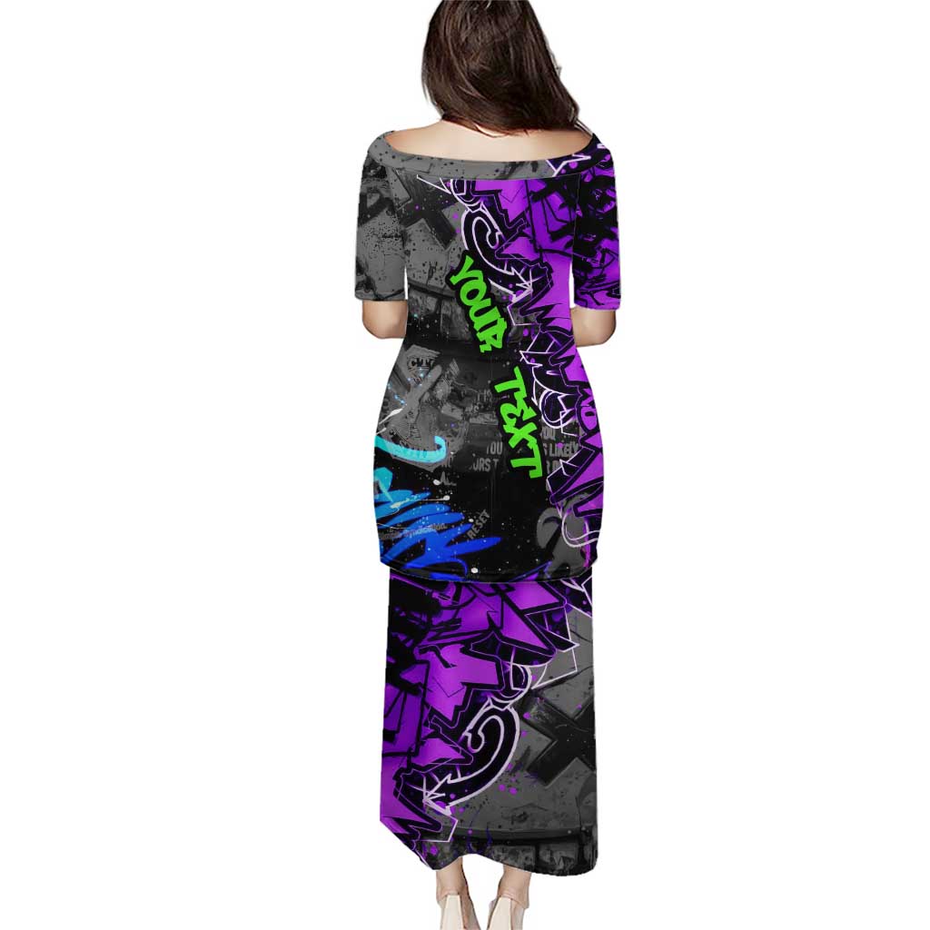 Hip Hop Battle Puletasi Smoking Ape Character and Purple Green Graffiti Street Art Design - Wonder Print Shop