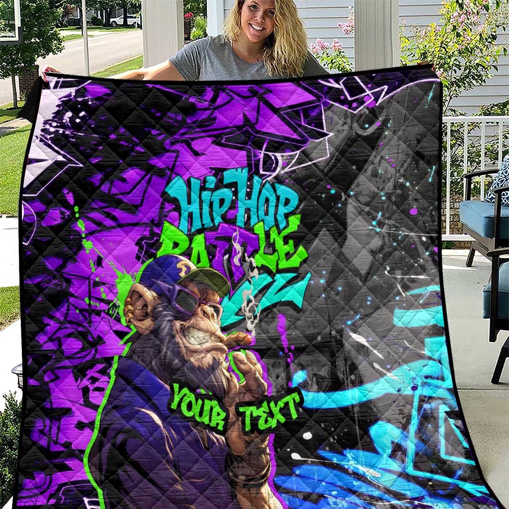 Hip Hop Battle Quilt Smoking Ape Character and Purple Green Graffiti Street Art Design - Wonder Print Shop