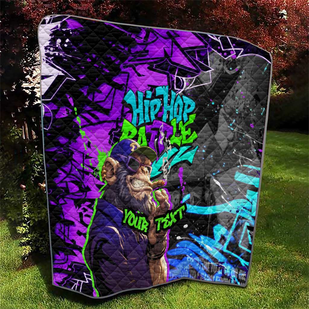 Hip Hop Battle Quilt Smoking Ape Character and Purple Green Graffiti Street Art Design - Wonder Print Shop