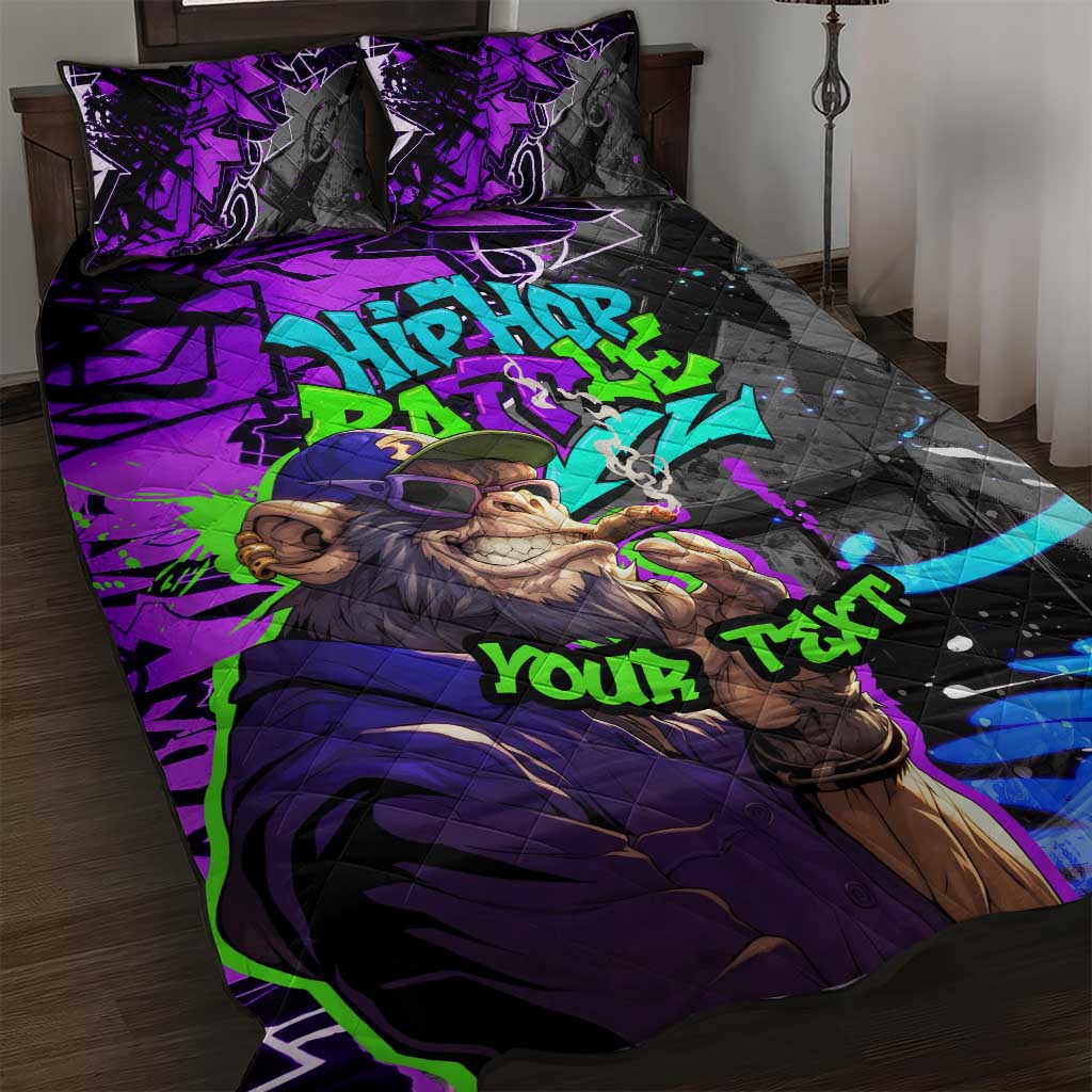Hip Hop Battle Quilt Bed Set Smoking Ape Character and Purple Green Graffiti Street Art Design - Wonder Print Shop
