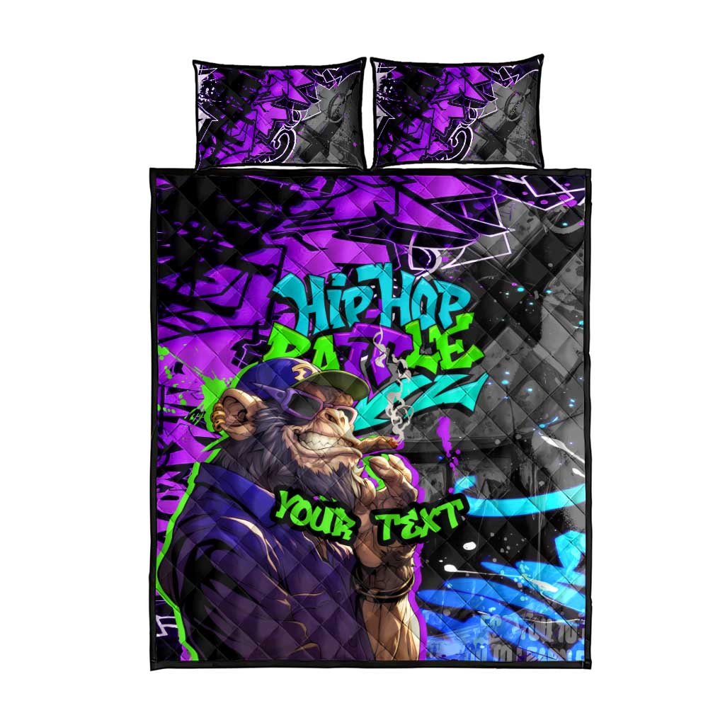 Hip Hop Battle Quilt Bed Set Smoking Ape Character and Purple Green Graffiti Street Art Design - Wonder Print Shop
