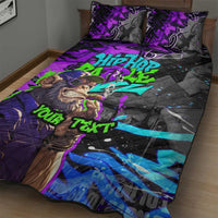 Hip Hop Battle Quilt Bed Set Smoking Ape Character and Purple Green Graffiti Street Art Design - Wonder Print Shop