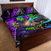 Hip Hop Battle Quilt Bed Set Smoking Ape Character and Purple Green Graffiti Street Art Design - Wonder Print Shop